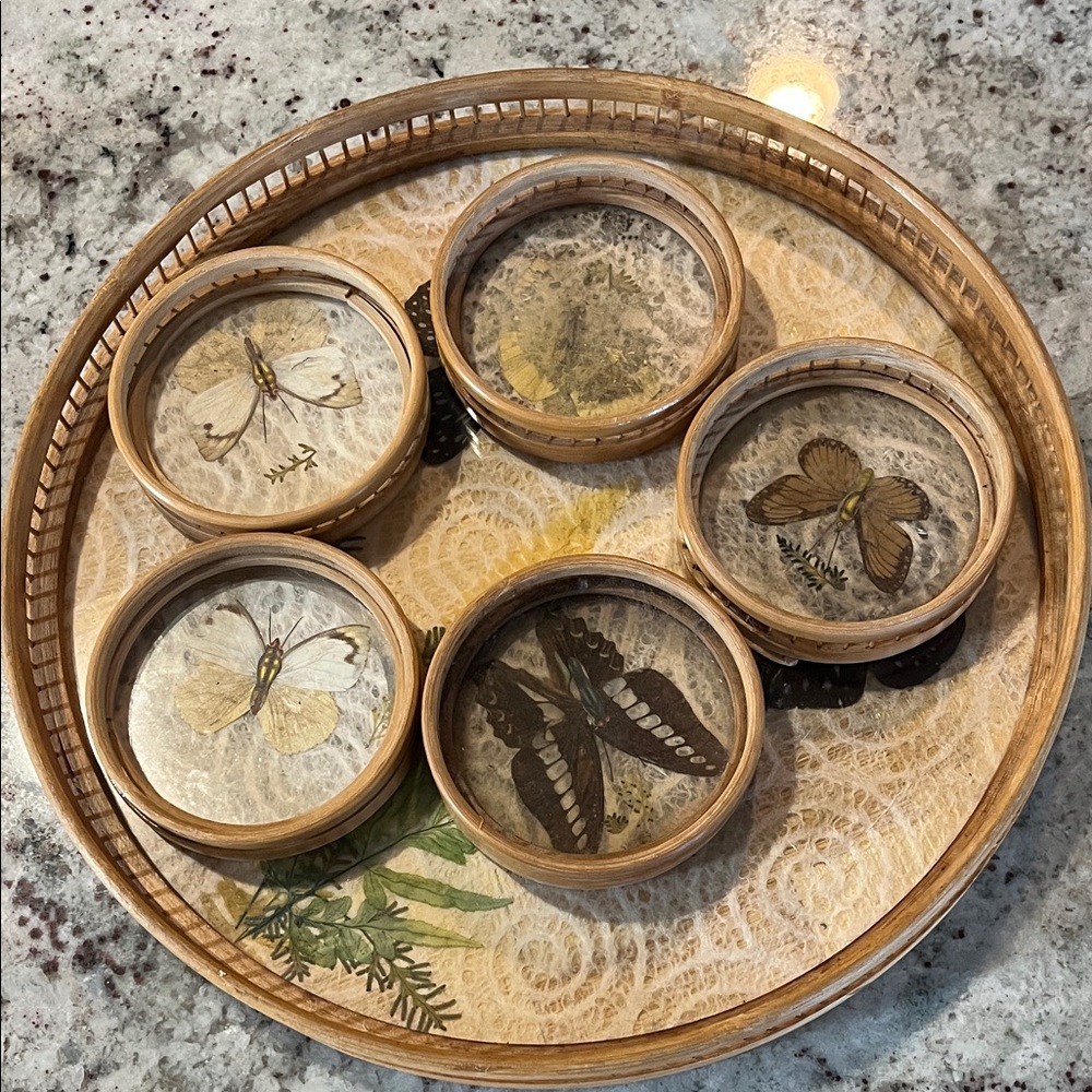 Vintage Decorative Butterfly Coaster Set rattan